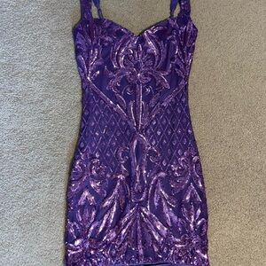 Lulu’s Dare to Dazzle Purple Sequin Mesh Bodycon Mini Dress